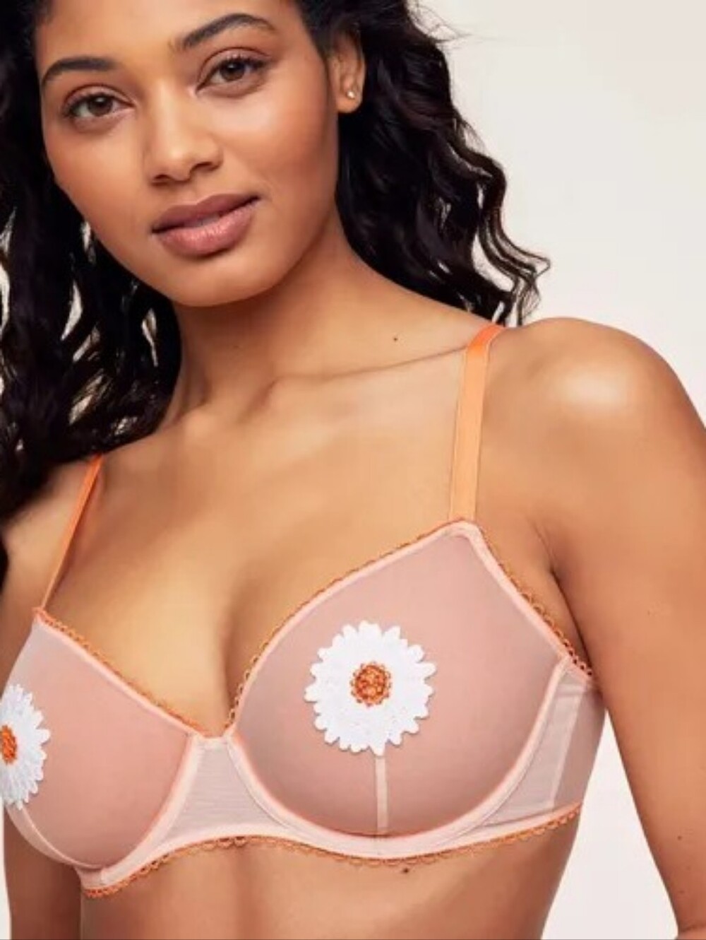 Sheer Embroidered Daisy Underwire Bra - 36DD